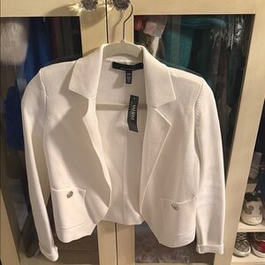 NWT! White House Black Market Ecru Open-Front Knit Blazer